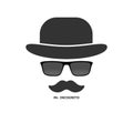 Creative men`s style. Bowler hat with glasses and mustache. Gentleman icon