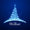 Creative merry christmas sparkling blue tree background