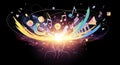 Creative Mind: Abstract Explosion of Ideas, Music, and Architecture on Black Background Royalty Free Stock Photo