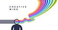 Creative mind brain vector concept in flat trendy design style, colorful rainbow stripes goes out of man head symbolizes creative Royalty Free Stock Photo