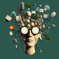 Creative mind with diverse objects symbolizing thoughts and ideas Royalty Free Stock Photo