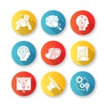 Creative mind workflow flat design long shadow glyph icons set
