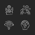 Creative mindset chalk white icons set on black background