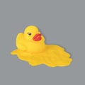 Creative minimal idea with a yellow duck dipped in paint on an ultimate gray background