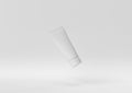 Creative minimal paper idea. Concept white cosmetic with white background. 3d render, 3d illustration Royalty Free Stock Photo