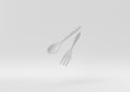 Creative minimal paper idea. Concept white spoon fork with white background. 3d render, 3d illustration Royalty Free Stock Photo