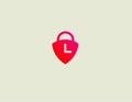 Creative minimalistic bright red logo icon lock in the form of a shield clock for web site