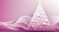 Creative minimalistic Christmas background. Christmas tree and Christmas decorations in light pink, fuchsia, and white colors.AI-