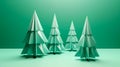 Creative minimalistic Christmas background. Christmas trees on a light green background with a copy space