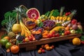 creative mix of different foods, including fruits and vegetables, to create colorful and appetizing display