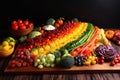 creative mix of different foods, including fruits and vegetables, to create colorful and appetizing display