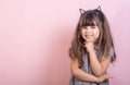 Creative mock up of beautiful female child against pink background