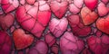 creative modern background in style, consisting of many small hearts, in the style of a cracked fresco, in classic red, the