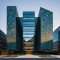 creative modern glass office building of a large corporation in the city, environmental building design with proportional