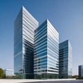 creative modern glass office building of a large corporation in the city, environmental building design with proportional