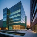 creative modern glass office building of a large corporation in the city, environmental building design with proportional