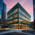 creative modern glass office building of a large corporation in the city, environmental building design with proportional