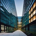 creative modern glass office building of a large corporation in the city, environmental building design with proportional