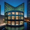 creative modern glass office building of a large corporation in the city, environmental building design with proportional