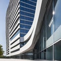 creative modern glass office building of a large corporation in the city, environmental building design with proportional