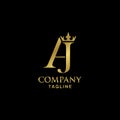 Creative and modern luxury INITIAL aj with crown Logo template Royalty Free Stock Photo