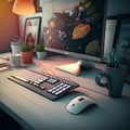 Creative Modern Office Captured: Desktop Computer, Keyboard, and Mouse in Focus. Generative AI