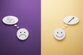 Creative mood smileys on colorful background. Service rating concept.