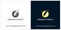 Creative moon logo with feather design template. Premium Vector dream feather logo inspiration