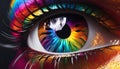 Creative multi-colored eye of the human eyeball, showing creativity and artistic expression of fashion, visionary design.