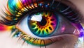 Creative multi-colored eye of the human eyeball, showing creativity and artistic expression of fashion, visionary design.