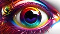 Creative multi-colored eye of the human eyeball, showing creativity and artistic expression of fashion, visionary design.