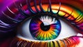 Creative multi-colored eye of the human eyeball, showing creativity and artistic expression of fashion, visionary design. Royalty Free Stock Photo