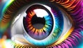 Creative multi-colored eye of the human eyeball, showing creativity and artistic expression of fashion, visionary design.