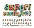 Creative multicolored comic font. Comics book, pop art