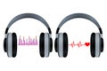 Creative music headphones logo set with heartbeat and equalizer. Royalty Free Stock Photo