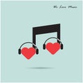 Creative music note sign icon and silhouette heart symbol . Love