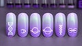 Creative nail art featuring cosmic themes with unique designs and a lavender gradient finish Royalty Free Stock Photo