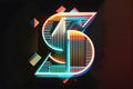 Creative neon glowing symbol of dollar on dark background