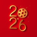 Creative 2026 New Year design template with cogwheels. Royalty Free Stock Photo