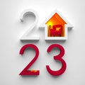 Creative 2023 New Year design template with a cozy house.
