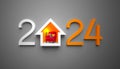 Creative 2024 New Year design template with a cozy house.