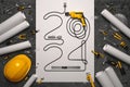 Creative 2024 New Year design template on engineering, construction, interior finishing, repair and maintenance theme.