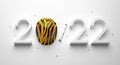 Creative 2022 New Year design template with a tiger striped protective helmet on a white background.