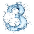 A creative number 3 made from cascading water splashes, with each curve and droplet capturing the Royalty Free Stock Photo