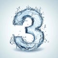 A creative number 3 made from cascading water splashes, with each curve and droplet capturing the Royalty Free Stock Photo