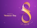 Creative Number of 8 March Made by Golden Ribbon on Purple Background for Happy Women\'s Day Concept. Used as Greeting Card Royalty Free Stock Photo