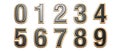 Creative numbers, golden metallic alphabet on a white background