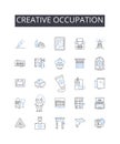 Creative occupation line icons collection. Innovation, Disruptive, Adoption, Emergence, Peak, Trough, Progression vector