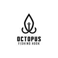 Creative octopus and fishing hook logo design modern,icon,fishing logo,seafood logo vector template,emblems Royalty Free Stock Photo