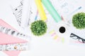 Creative office desktop with various items Royalty Free Stock Photo